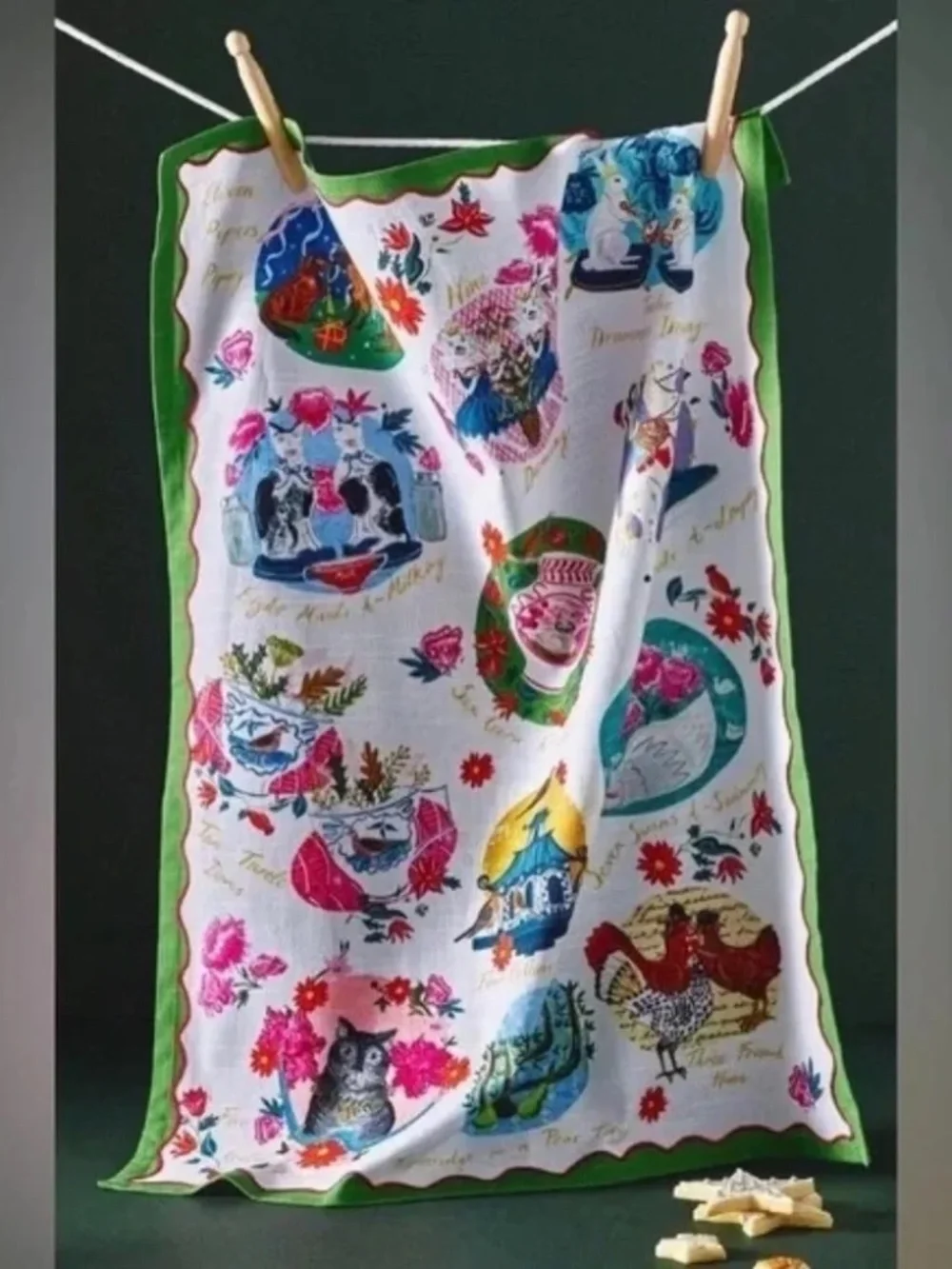 NWT Anthropologie Emily Maude 12 Days Christmas Dish Towel
